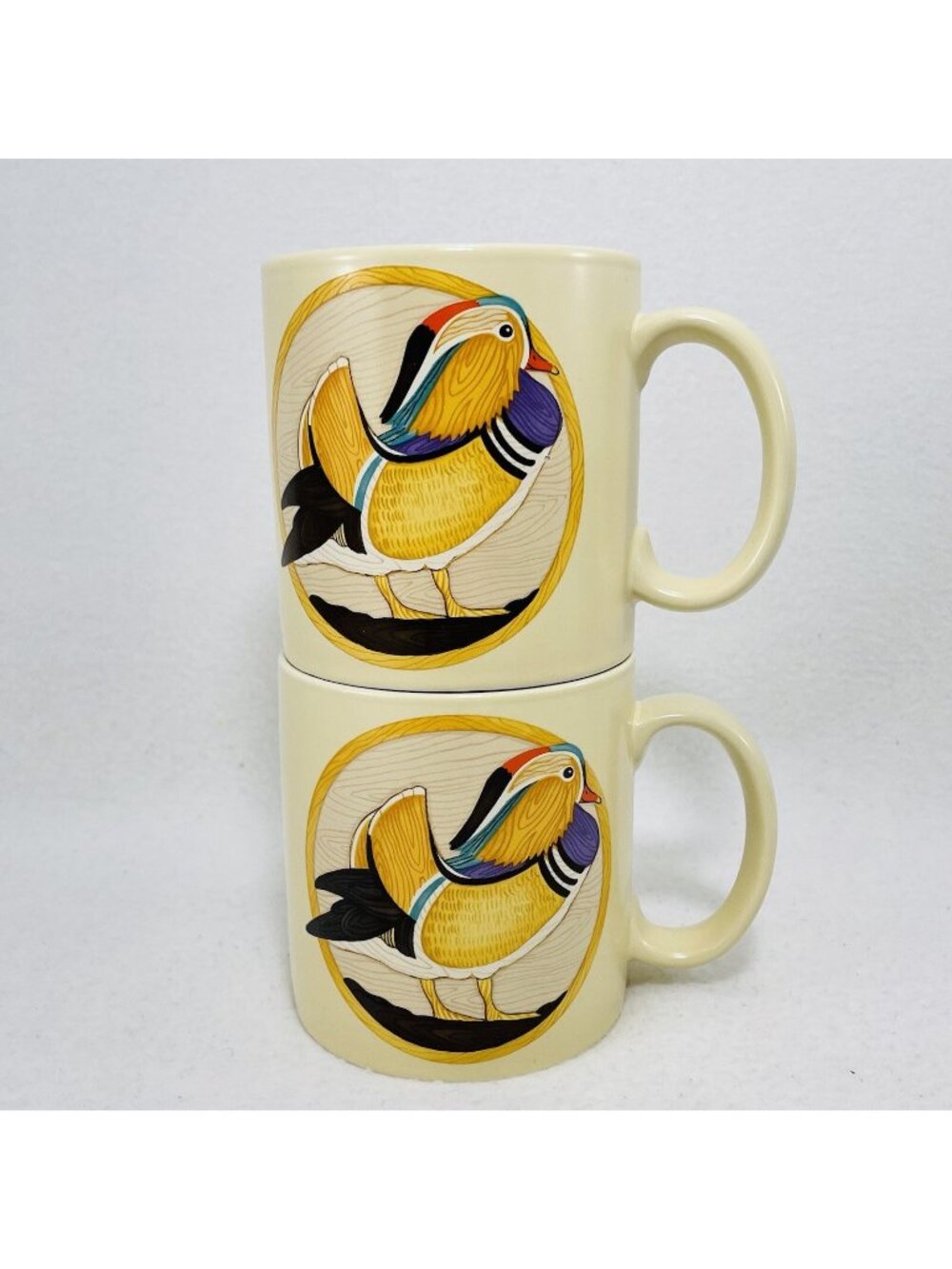 Vintage Applause Wingwood Wood Duck Mug Pair Set 2 Wildlife Hunter Wild Animal